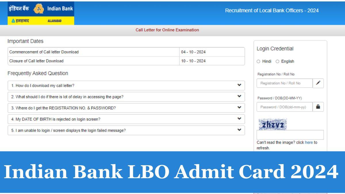 Indian Bank LBO Admit Card 2024