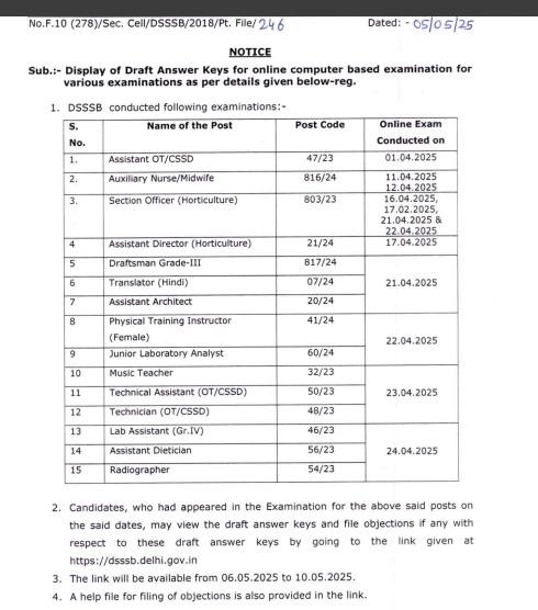 DSSSB Answer Key 2025