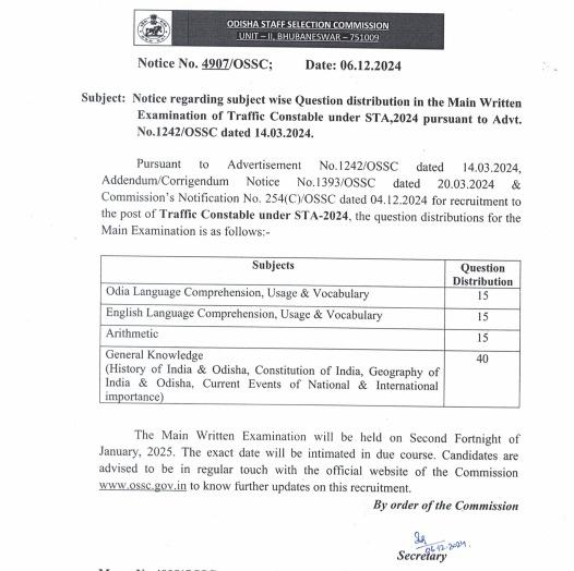 OSSC Traffic Constable Exam schedule 2024 Out, Mains Exam Date Announced_3.1