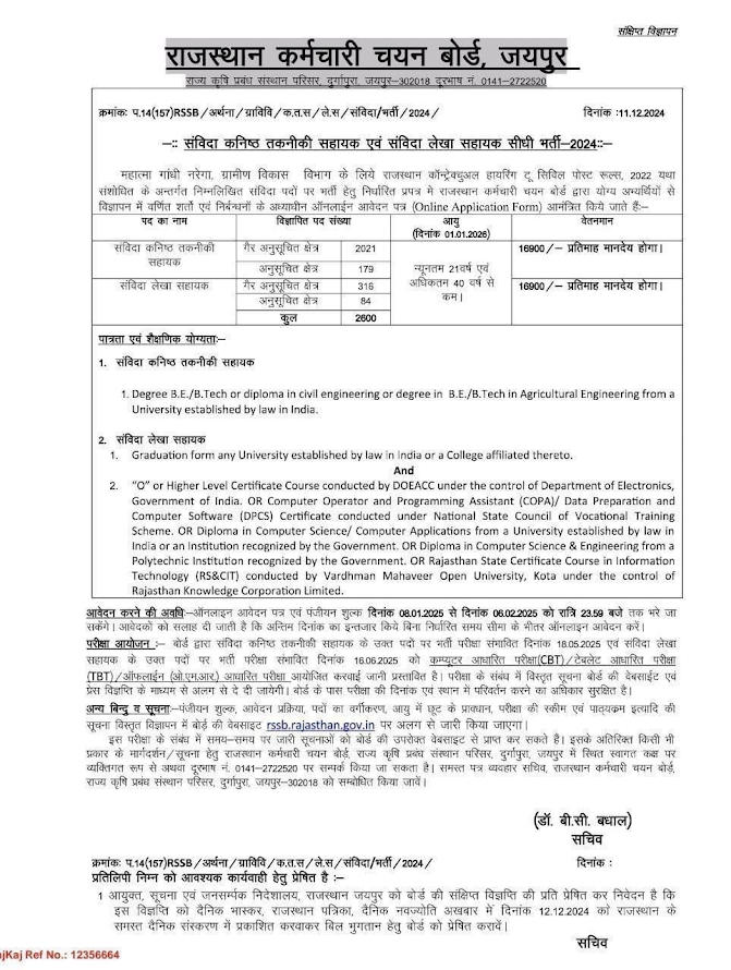 RSMSSB Junior Accountant Recruitment Short Notice 2025