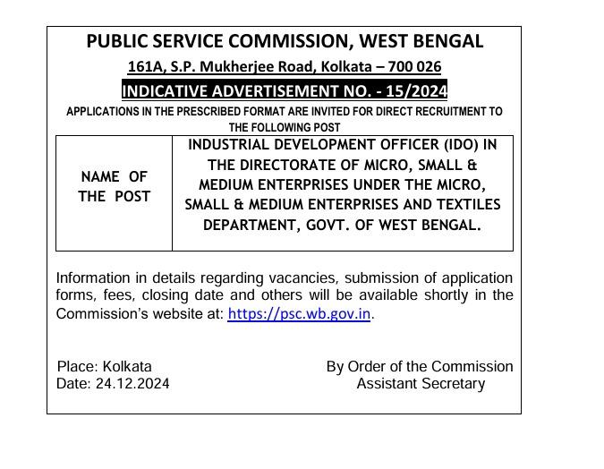 WBPSC IDO Recruitment 2025, Short Notice Out_3.1