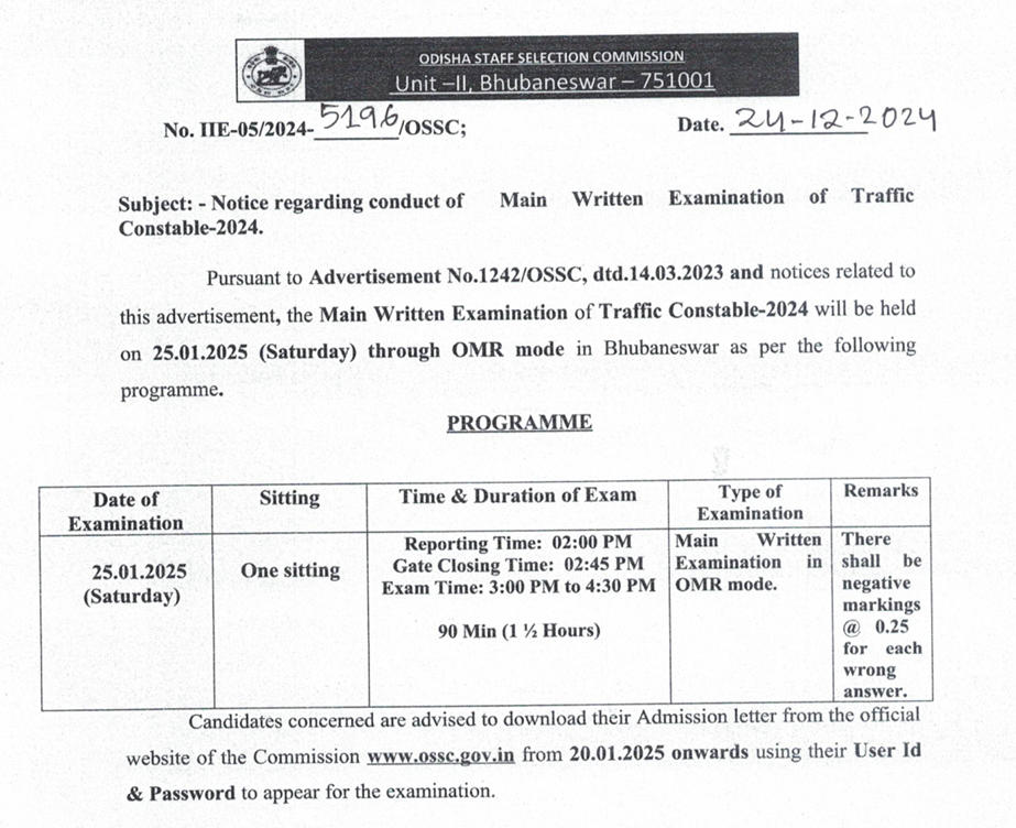 OSSC Traffic Constable Exam schedule 2024 Out, Mains Exam Date Announced_3.1