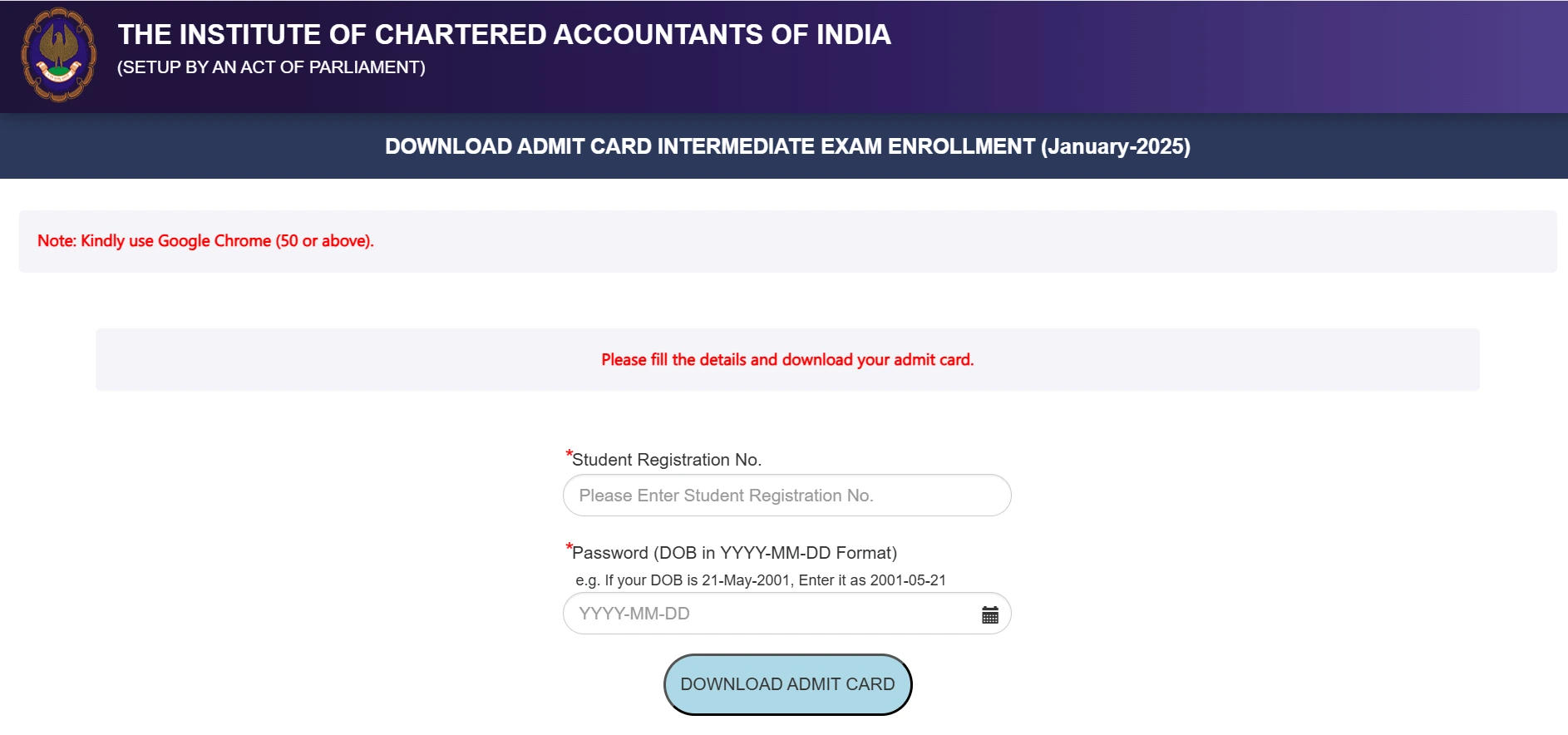 CA Intermediate Admit Card January 2025