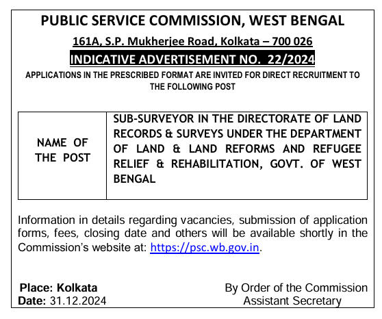 WBPSC Sub Surveyor Recruitment 2025 Short Notice Out_3.1