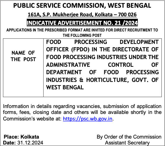 WBPSC FPDO Recruitment 2025 Short Notice Out_3.1