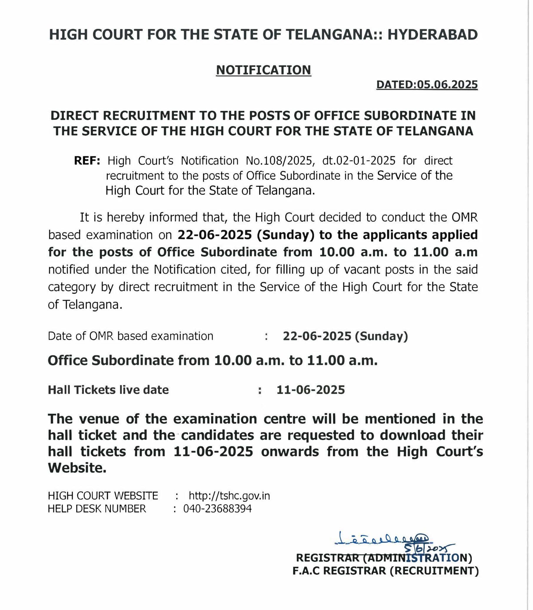 Telangana High Court Office Subordinate Exam Date 2025 Out, Admit Card Link Active Soon_5.1