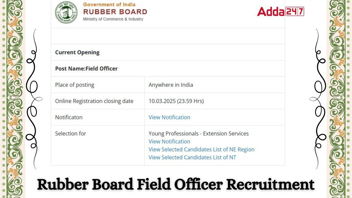 Rubber Board Recruitment 2025