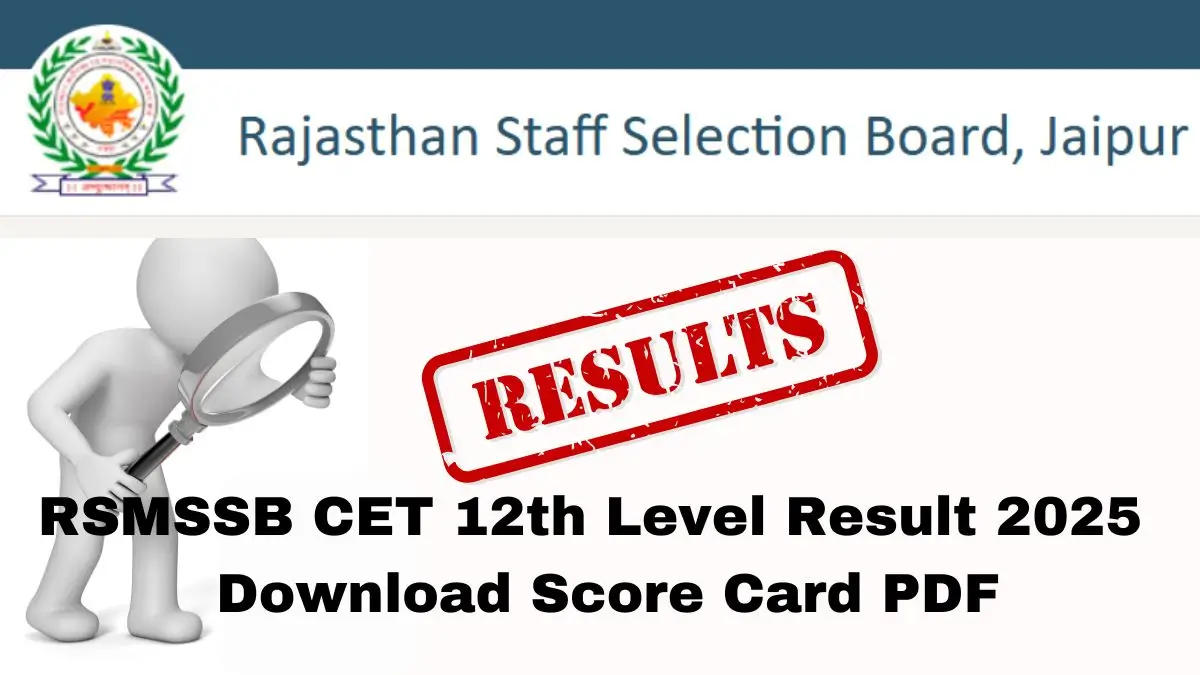 Rajasthan CET 12th Level Result 2025 Out