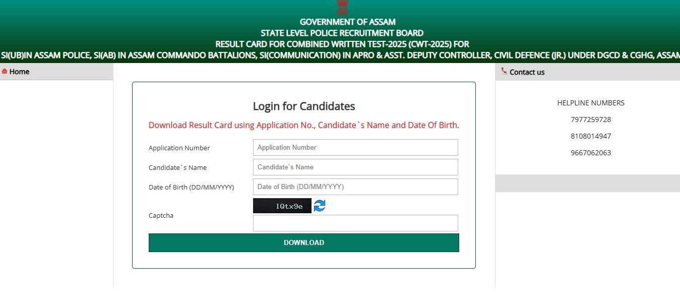 Assam Police SI Result 2025