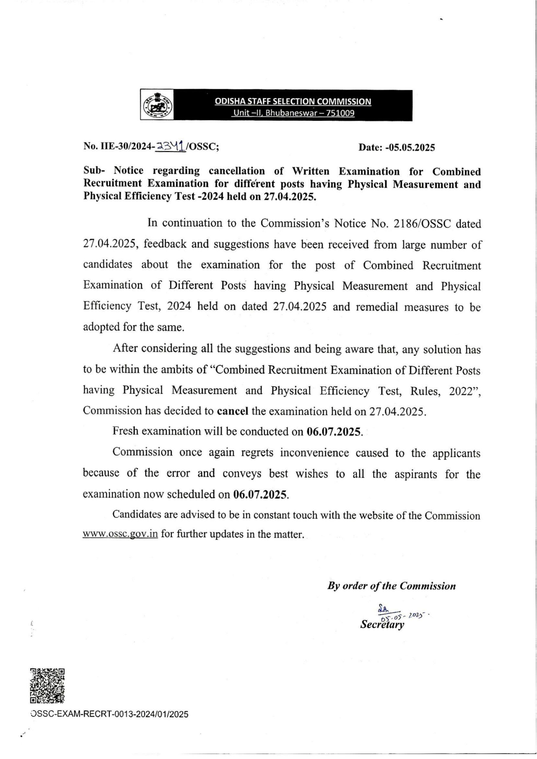 ossc cre exam date new