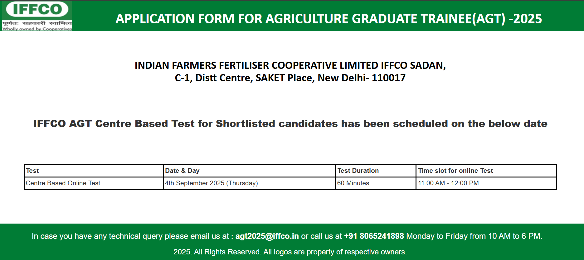 IFFCO AGT Main Exam Date Out