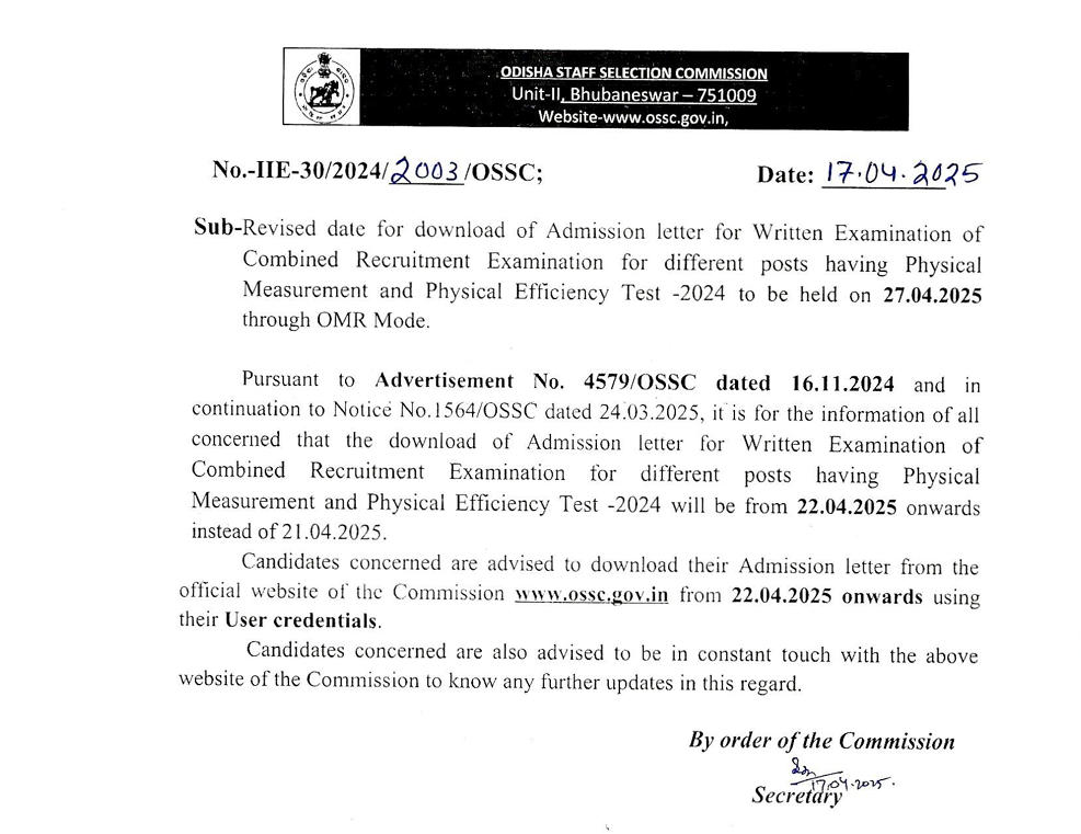 OSSC Excise SI Admit Card 2025 Out, Download CRE Hall Ticket_3.1