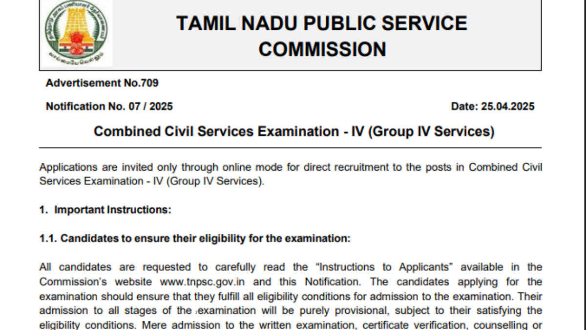 TNPSC Group 4 Notification 2025