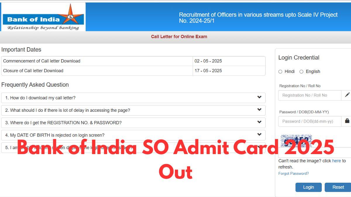 Bank of India SO Admit Card 2025 Out