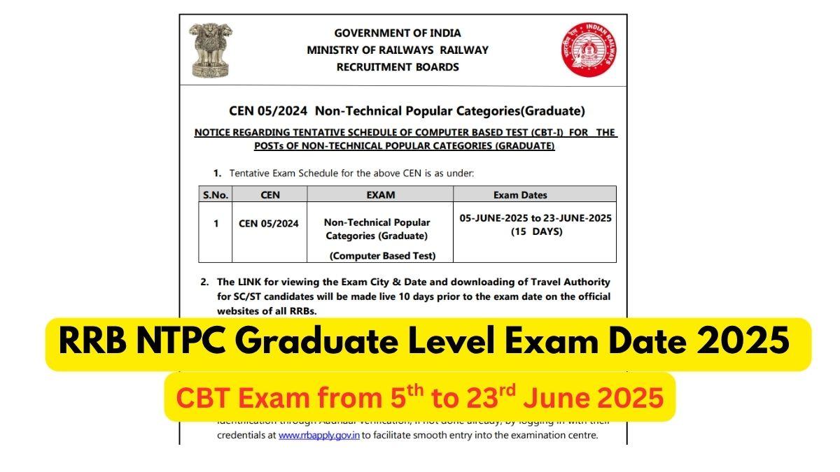 RRB NTPC Graduate Level Exam Date 2025