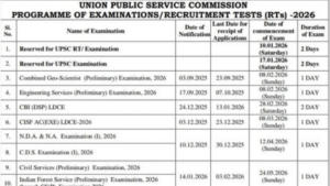 UPSC Annual Exam Calendar 2026