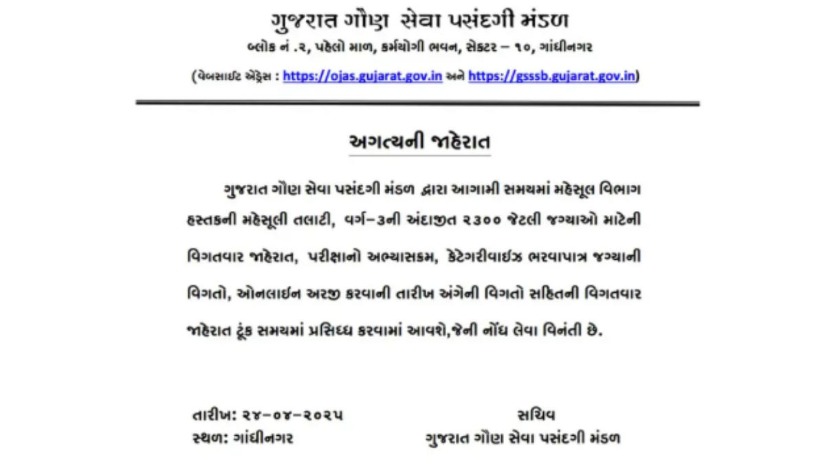 GSSSB Revenue Talati Recruitment 2025