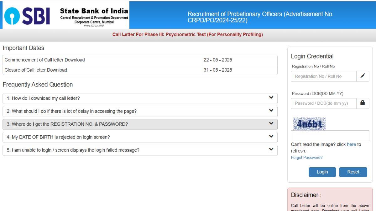 SBI PO Psychometric Test Admit Card 2025