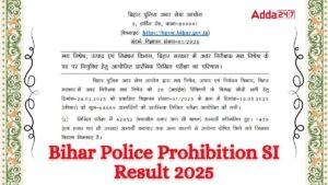 Bihar Police Prohibition SI Result 2025