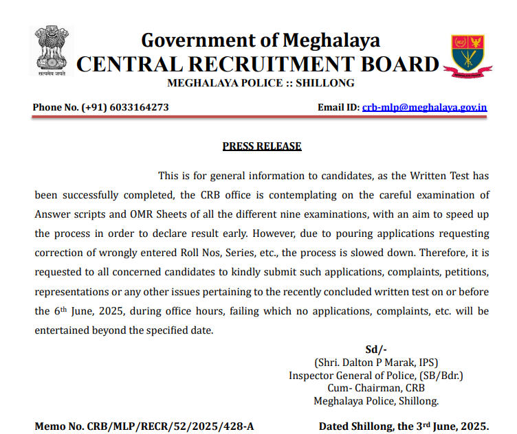 Meghalaya Police Answer Key 2025 Out, Download Constable, UBSI, MPRO Key_4.1