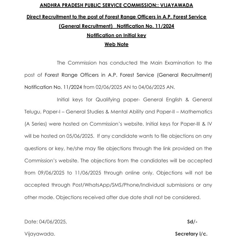 APPSC Forest Range Officer Mains Answer Key Objection Link