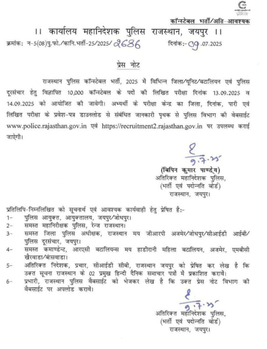 Rajasthan Police Constable City Intimation Link