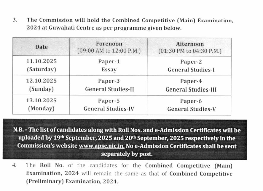 APSC CCE Recruitment 2025, Check Mains Exam Schedule_4.1
