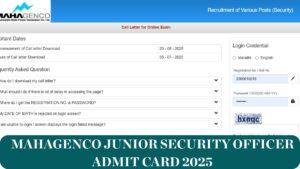 MAHAGENCO Junior Security Officer Admit Card 2025
