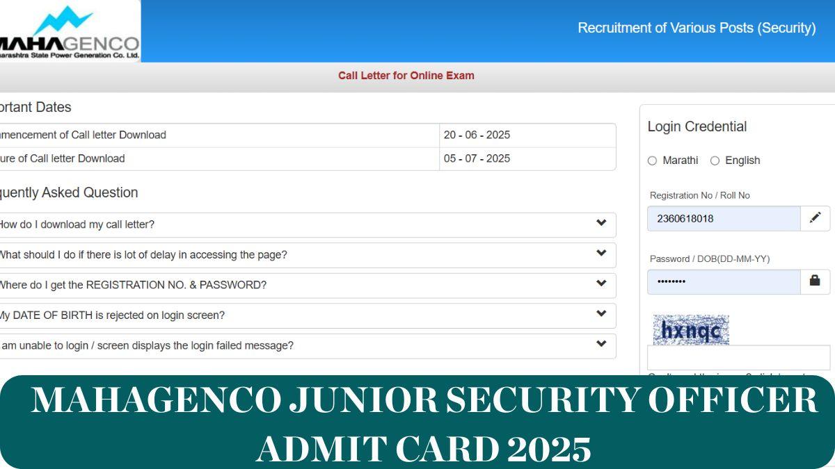 MAHAGENCO Junior Security Officer Admit Card 2025