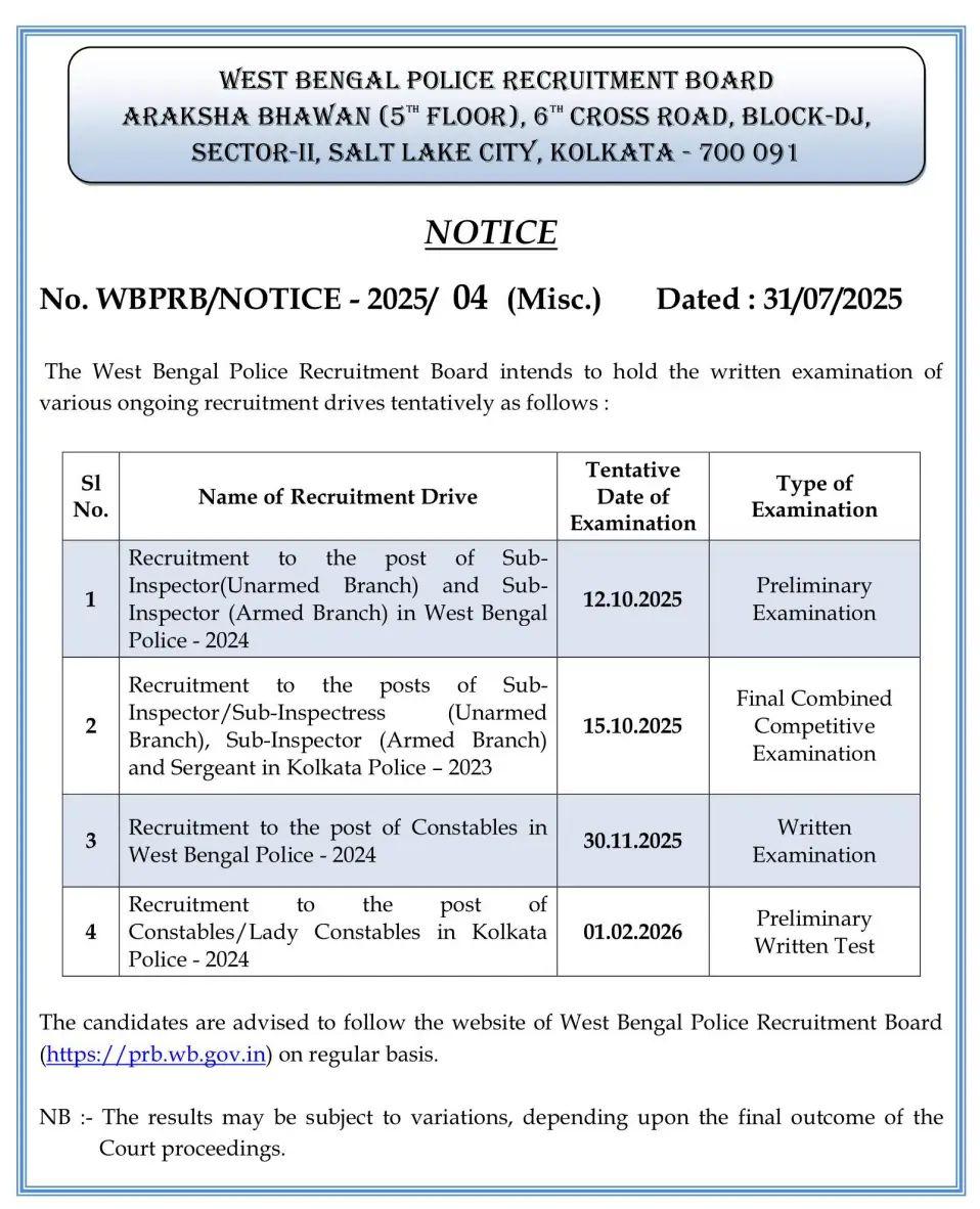 WB Police Exam Date 2025 Out For SI And Constable Posts (Official Notice)_4.1