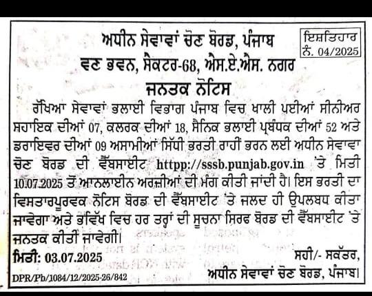 PSSSB Clerk And Military Welfare Recruitment 2025 Out, Apply For 86 Posts_4.1
