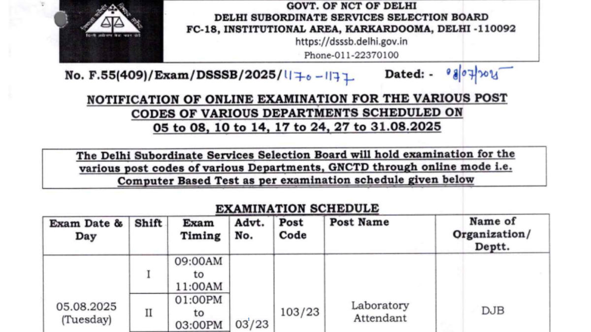 DSSSB Exam Date 2025