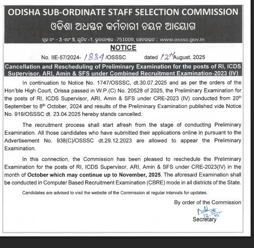 OSSSC CRE Exam Date 2025 Out For RI, AMIN Posts, Check Prelims Exam Schedule_4.1