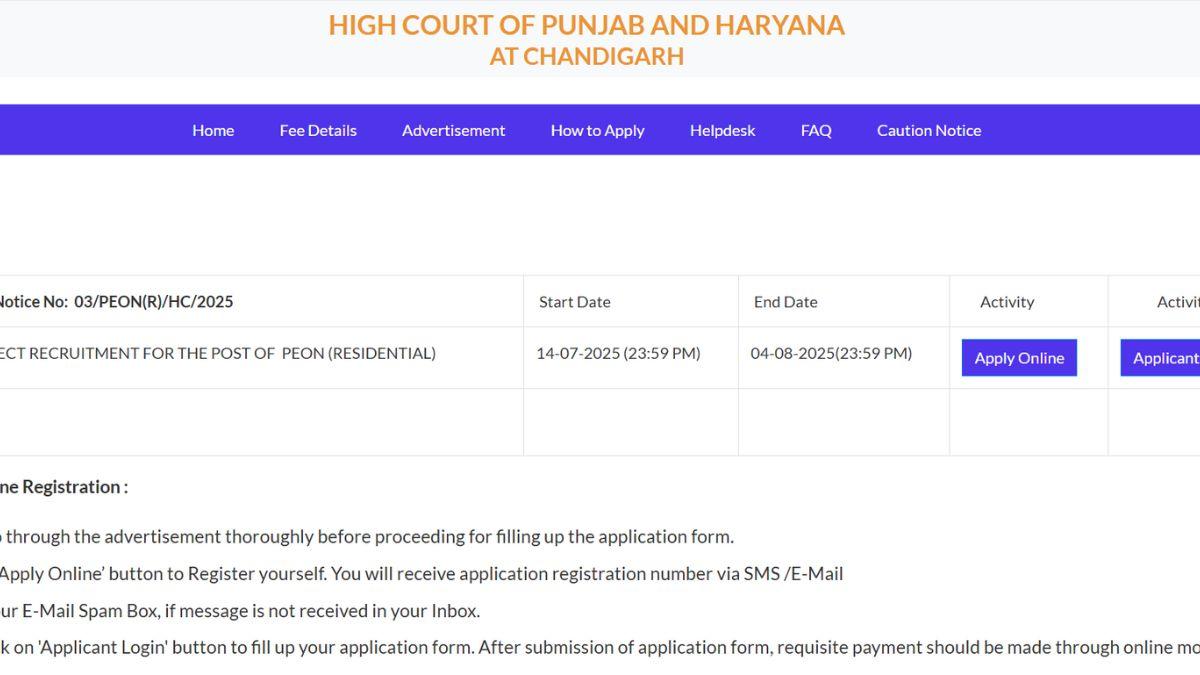 Chandigarh High Court Peon Recruitment 2025