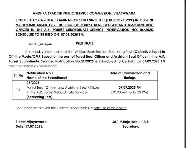 APPSC Forest Beat Officer Exam Date 2025