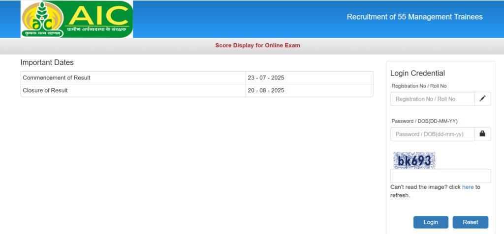 AIC MT 2025 Score Card interface