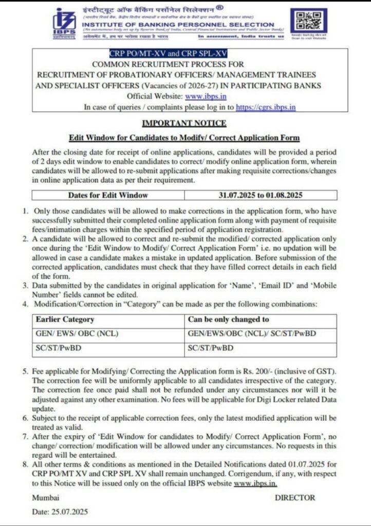 IBPS AFO Notification 2025 Out For 310 Posts, Correction Window Link Active_4.1