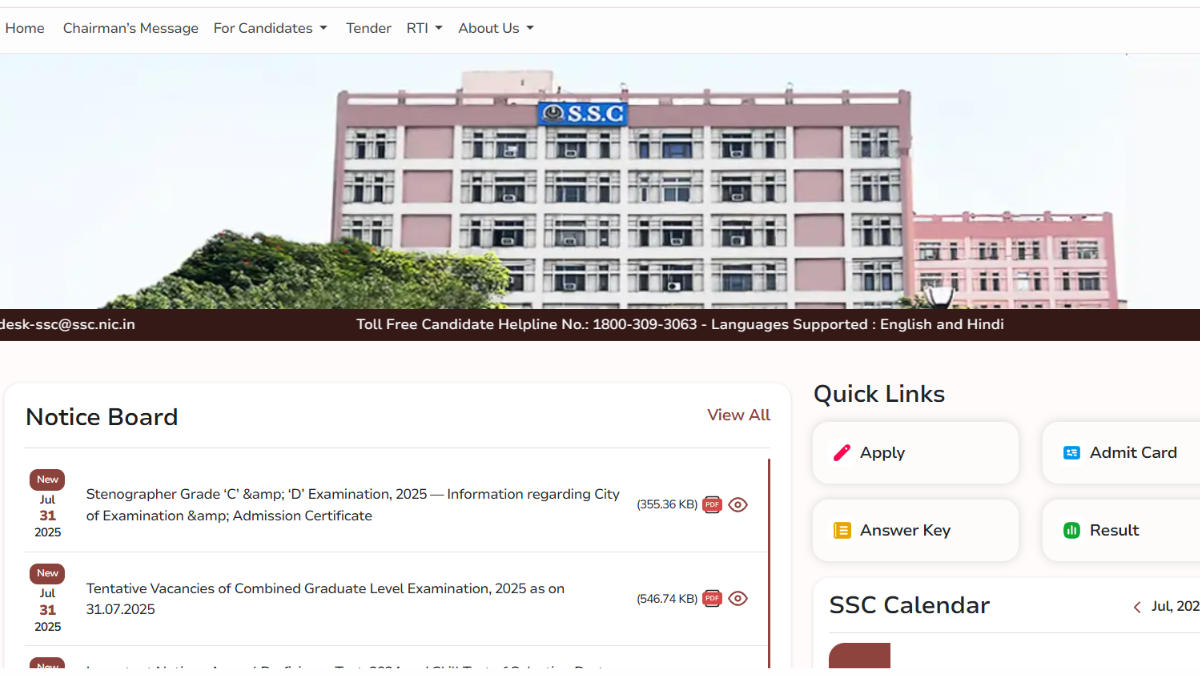 SSC Stenographer City Intimation Slip 2025