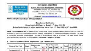 Bank of Maharashtra Generalist Officer Recruitment 2025