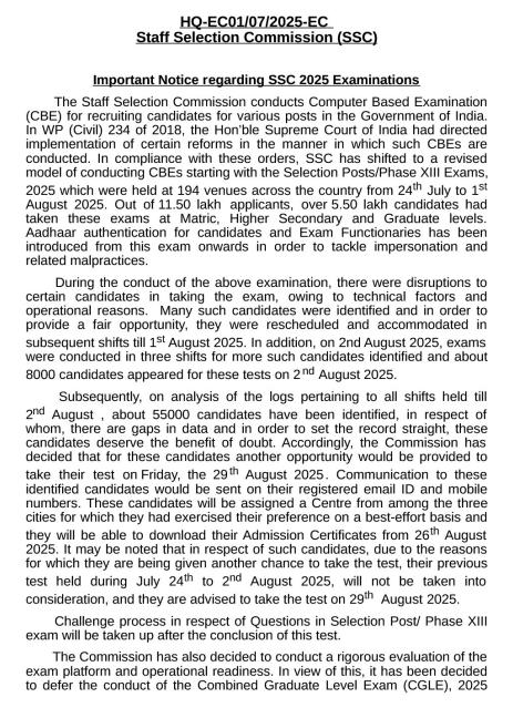 55000 Candidates' SSC Selection Post Phase 13 Re-Exam will be conducted shortly. Check the Official Exam Date and Schedule_5.1