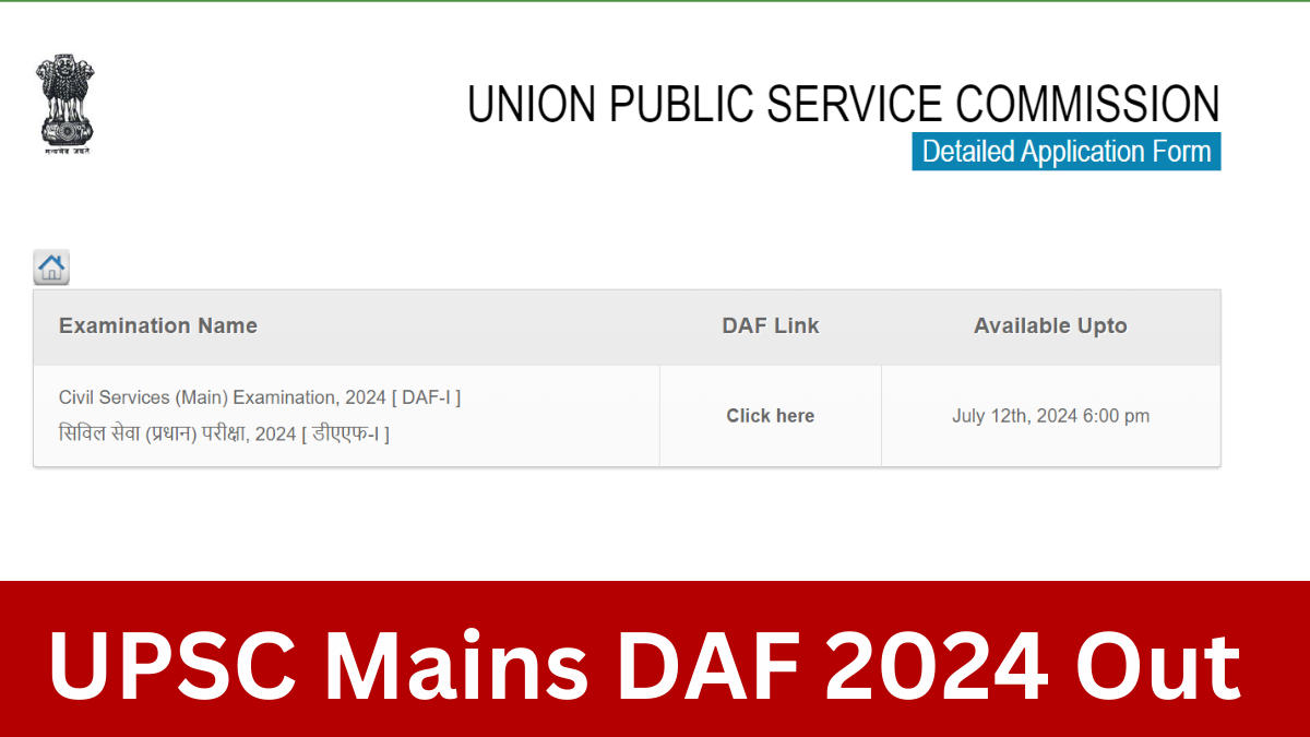 UPSC Mains DAF 2024 Out, Check Mains DAF Online Form Link