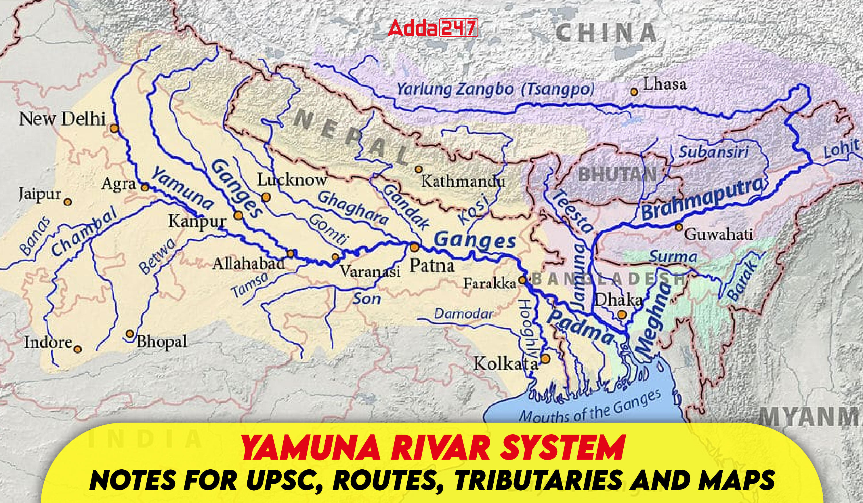 Yamuna River System, Routes, Tributaries, Map for UPSC