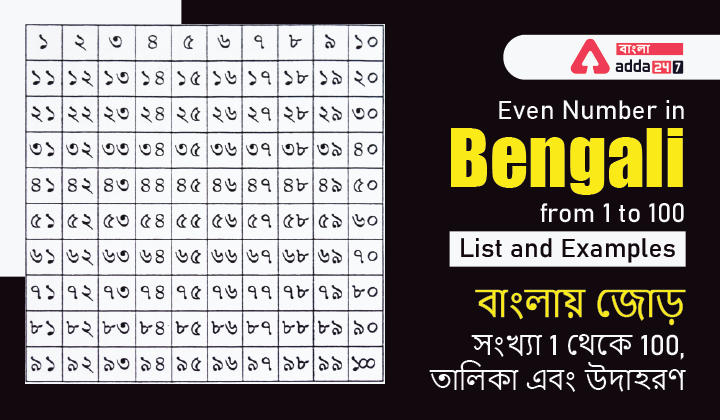 Even Number in Bengali from 1 to 100, List and Examples For WB Primary TET | বাংলায় জোড় সংখ্যা 1 থেকে 100, তালিকা এবং উদাহরণ