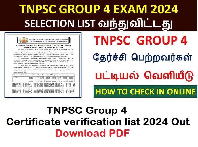 TNPSC Group 4 Certificate Verification List 2024