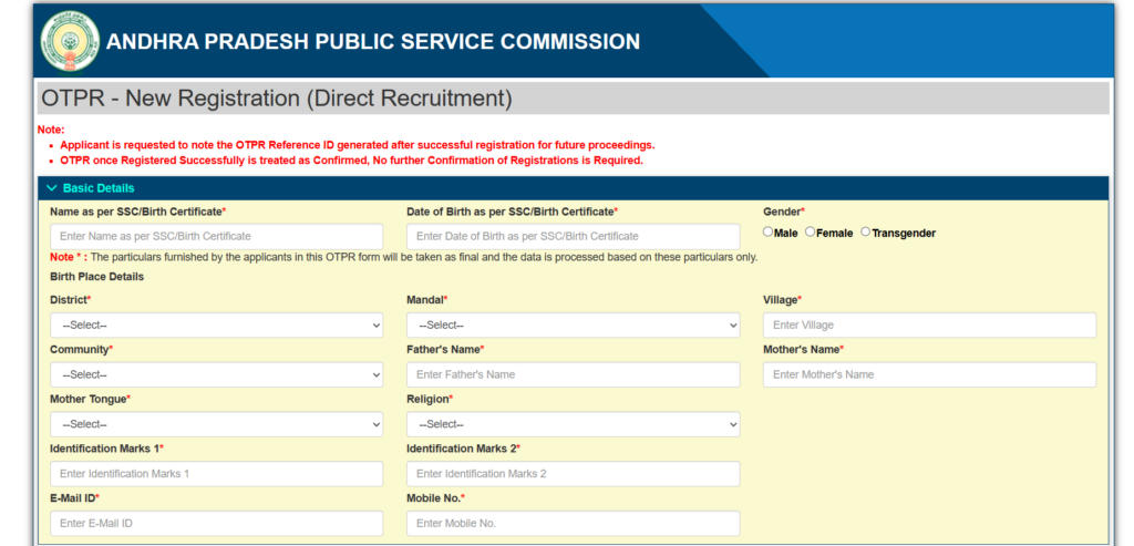 APPSC OTPR Complete Registration Process & Steps to Retrieve Password_7.1