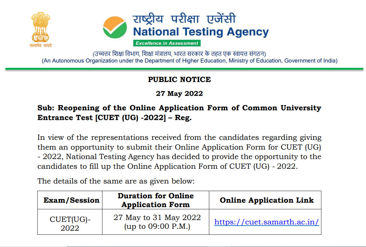 CUET 2022 Application Process Reopens, Now Apply Till 31st May at cuet.samarth.ac.in_30.1