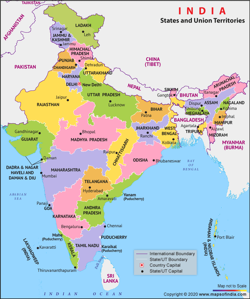 India States And Capitals Map States And Capitals Of India: Union Territories & Capitals In India Map