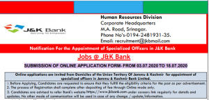 J & K BANK SO Recruitment 2020: आज आवेदन करने की अंतिम तिथि, अभी करें आवेदन- Direct link | Latest Hindi Banking jobs_3.1