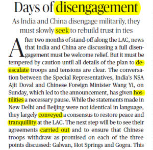 The Hindu Editorial Vocabulary- Days of disengagement| 8th July 2020 |_3.1