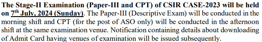 CSIR SO ASO Exam Date 2024, Stage 2 Exam in July_3.1
